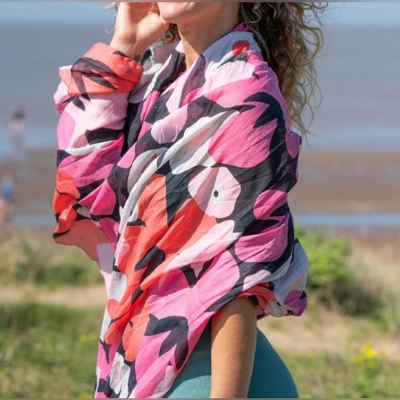 NWT 100% Cotton Oversized Colorful Poppy Artsy Scarf 68"×42" - Picture 3 of 5